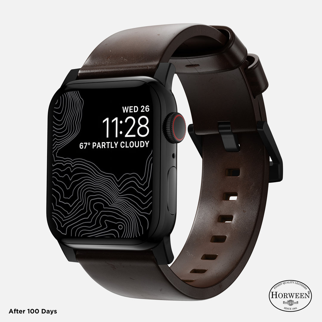 Modern Band - 46mm/49mm Apple Watch - Black Hardware | Rustic Brown Horween Leather - Image 2