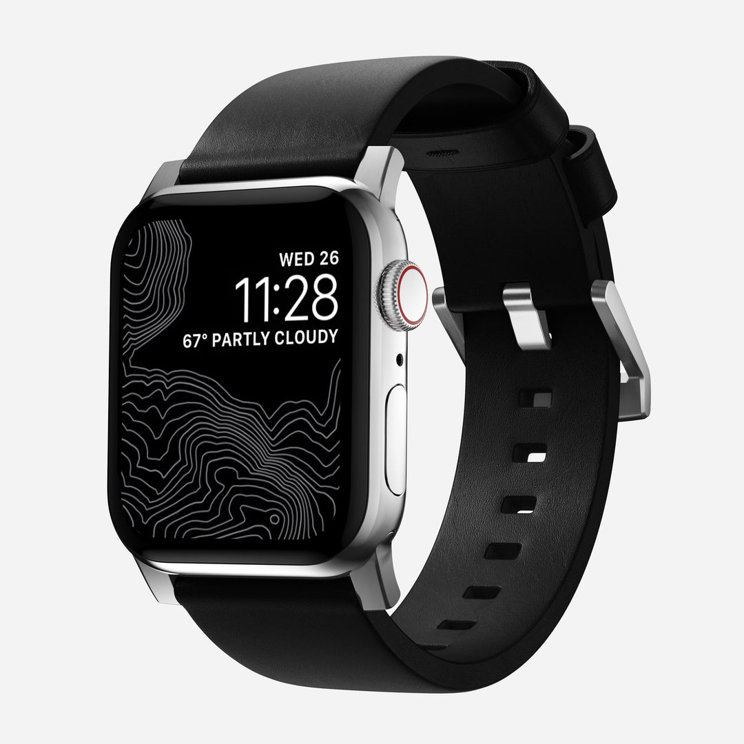 Modern Band - 46mm/49mm Apple Watch - Silver Hardware | Black | Sustainable Leather - Image 3