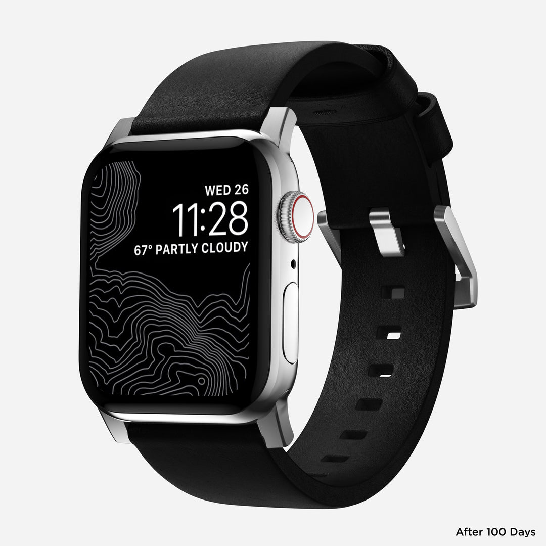 Modern Band - 46mm/49mm Apple Watch - Silver Hardware | Black | Sustainable Leather - Image 2
