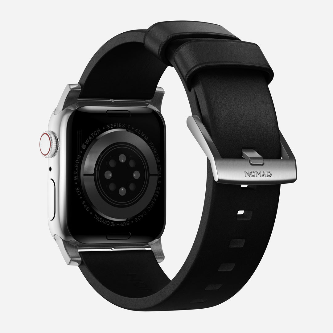 Modern Band - 46mm/49mm Apple Watch - Silver Hardware | Black | Sustainable Leather - Image 4
