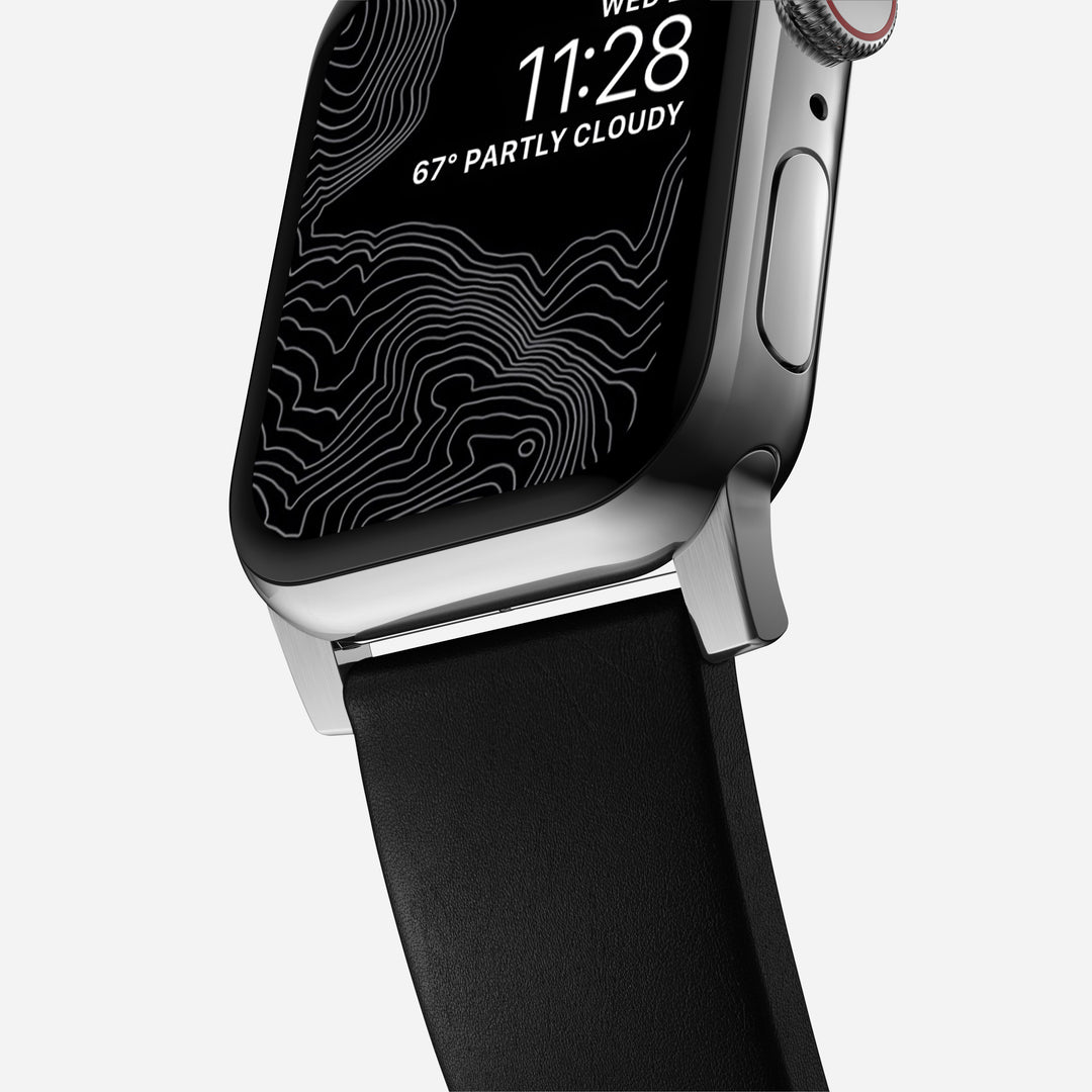 Modern Band - 46mm/49mm Apple Watch - Silver Hardware | Black | Sustainable Leather - Image 6
