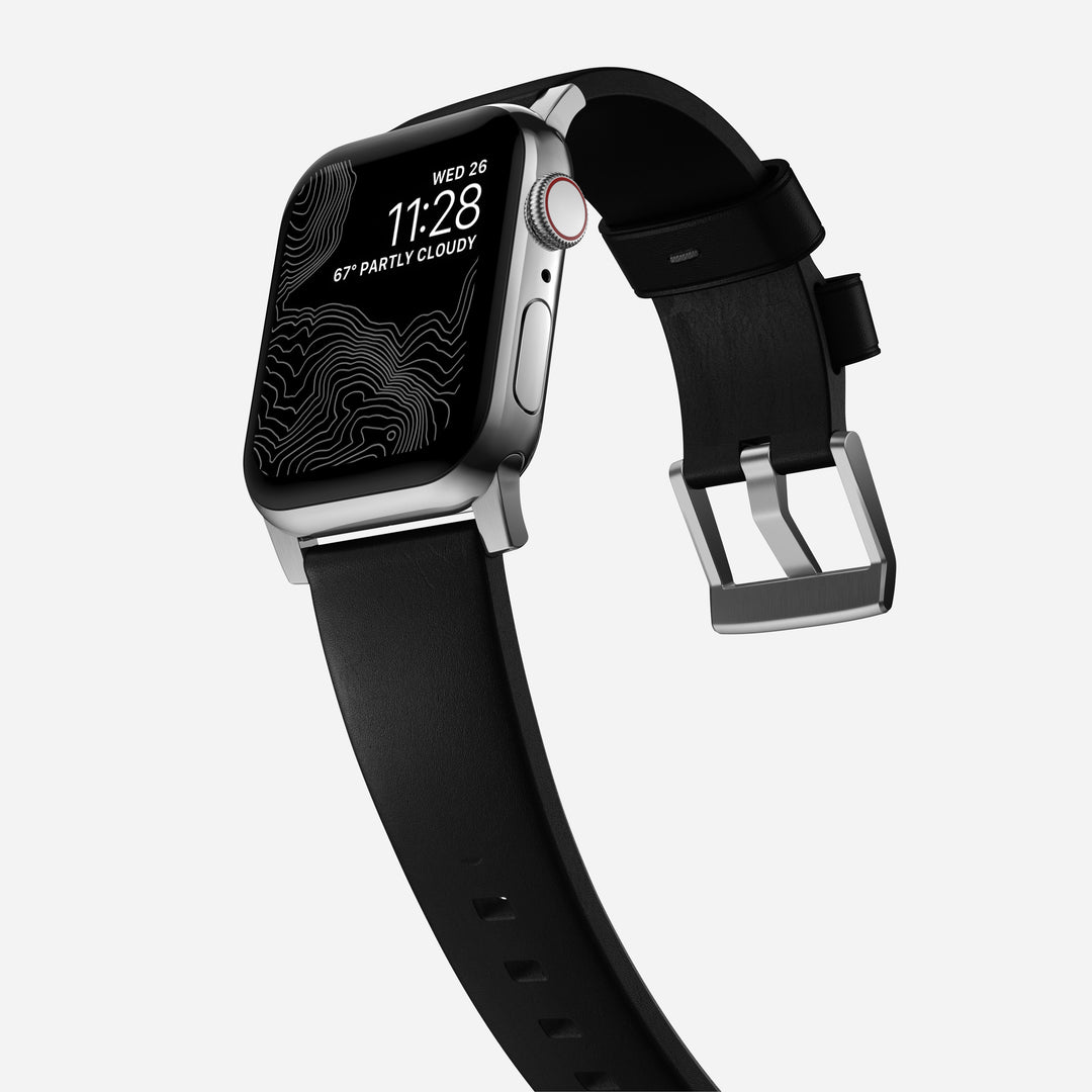 Modern Band - 46mm/49mm Apple Watch - Silver Hardware | Black | Sustainable Leather - Image 10