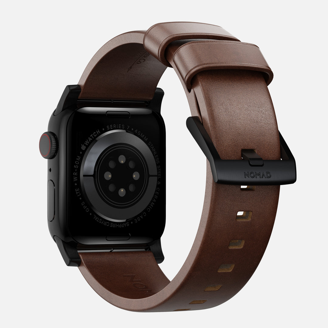 Modern Band - 46mm/49mm Apple Watch - Black Hardware | Rustic Brown Horween Leather - Image 3