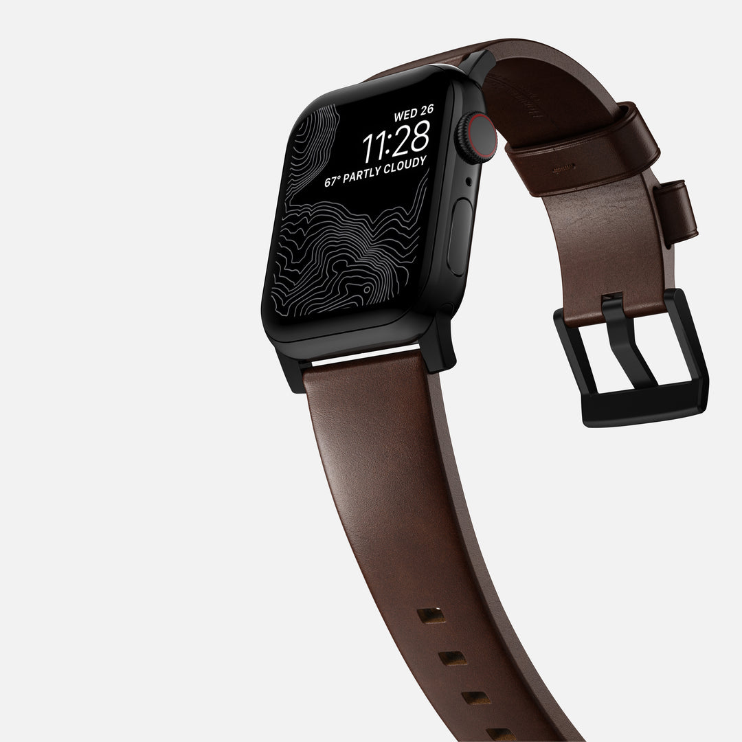 Modern Band - 46mm/49mm Apple Watch - Black Hardware | Rustic Brown Horween Leather - Image 9
